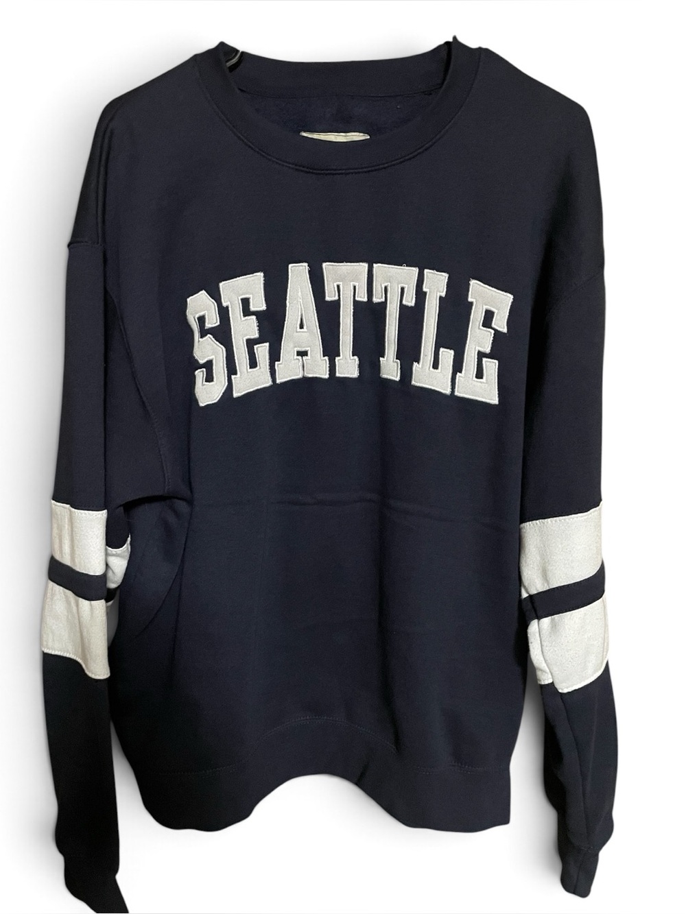 New York Popular Seattle Sweatshirt - Navy & White Fleece Sweatshirt XL